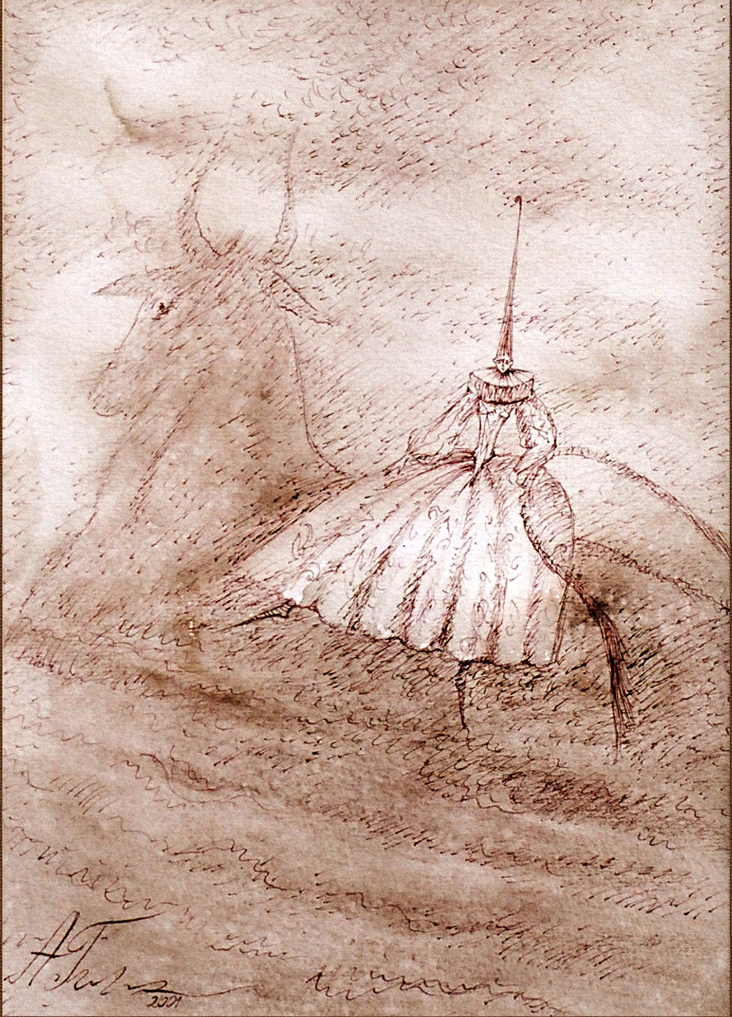 Abduction of Europe, 2000
Water color, ink, pastel on paper
20 X 16
