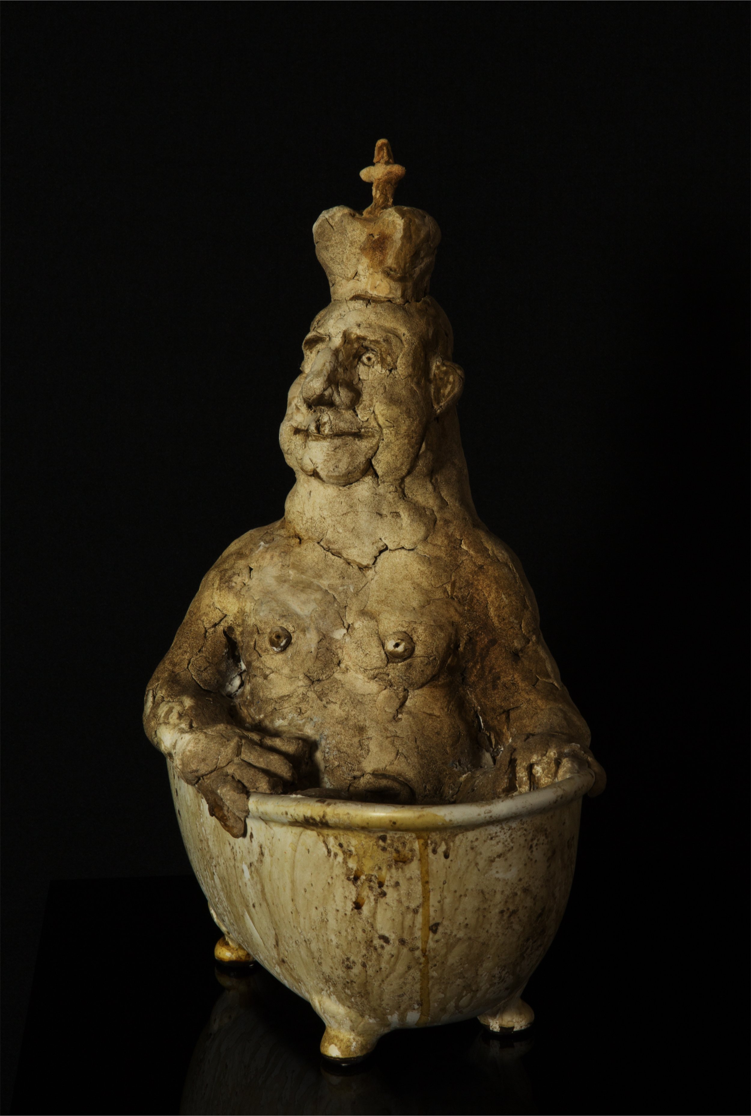 The Naked King,
Paper-clay and mixed media,
10 x 14 x 6"