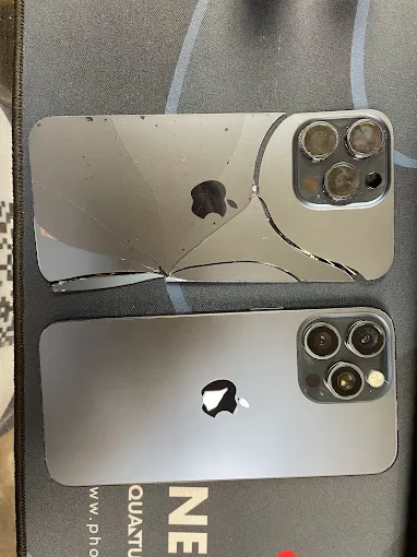 Before and after IPhone 15 pro max back glass replacement