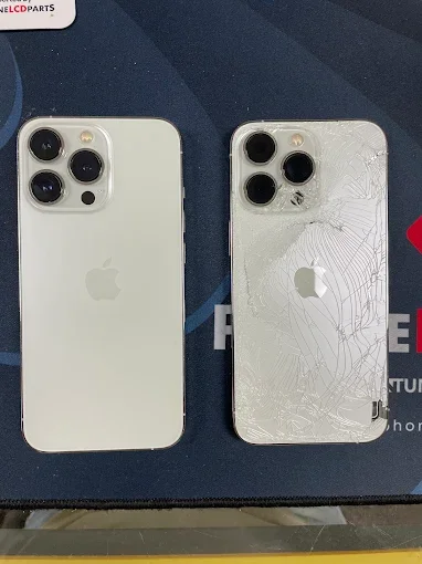 Before and after IPhone 13 Pro back glass replacement