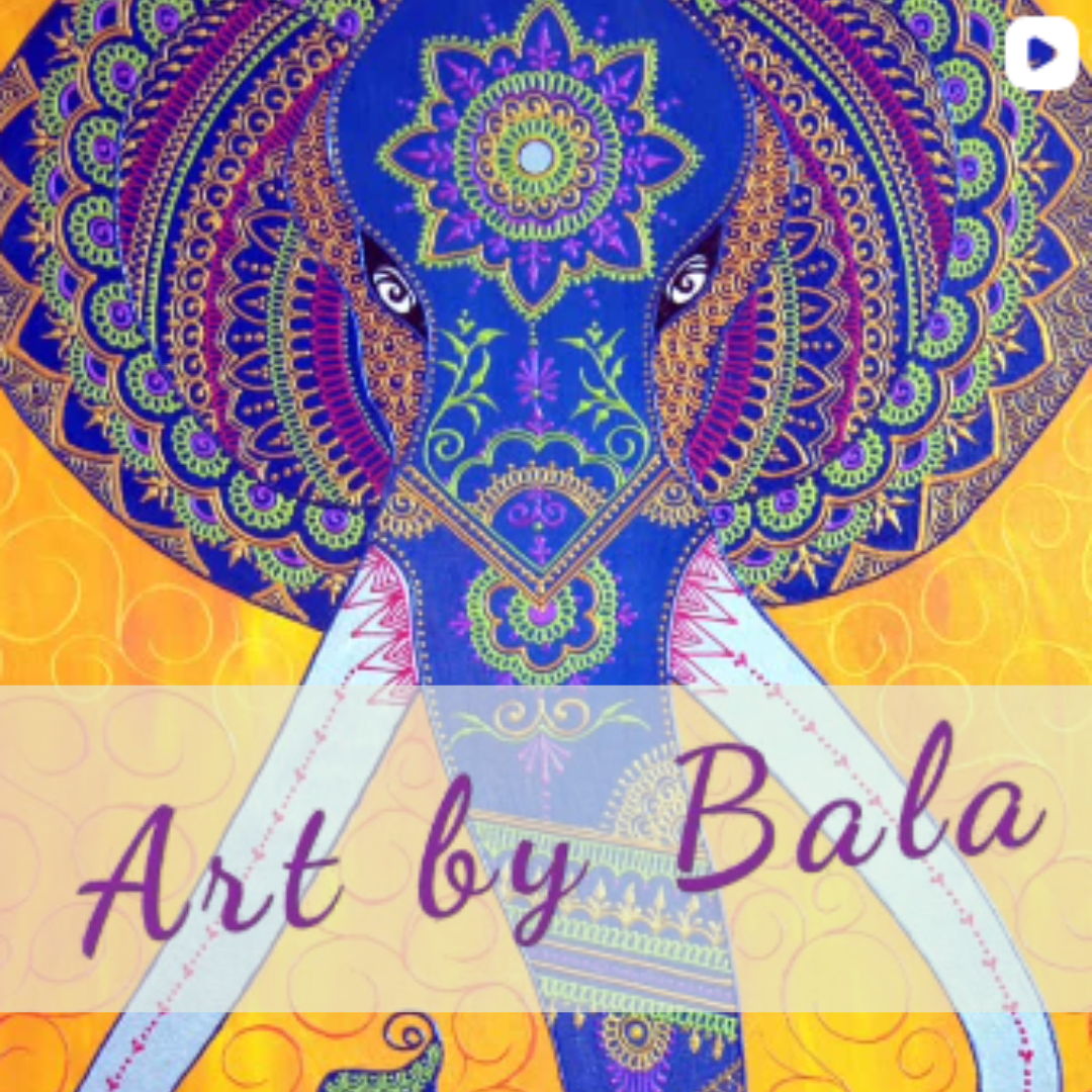 Art by Bala Logo over her colorful intricate art
