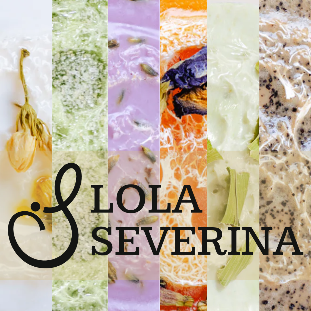 Lola Severina logo over images of her handmade soap