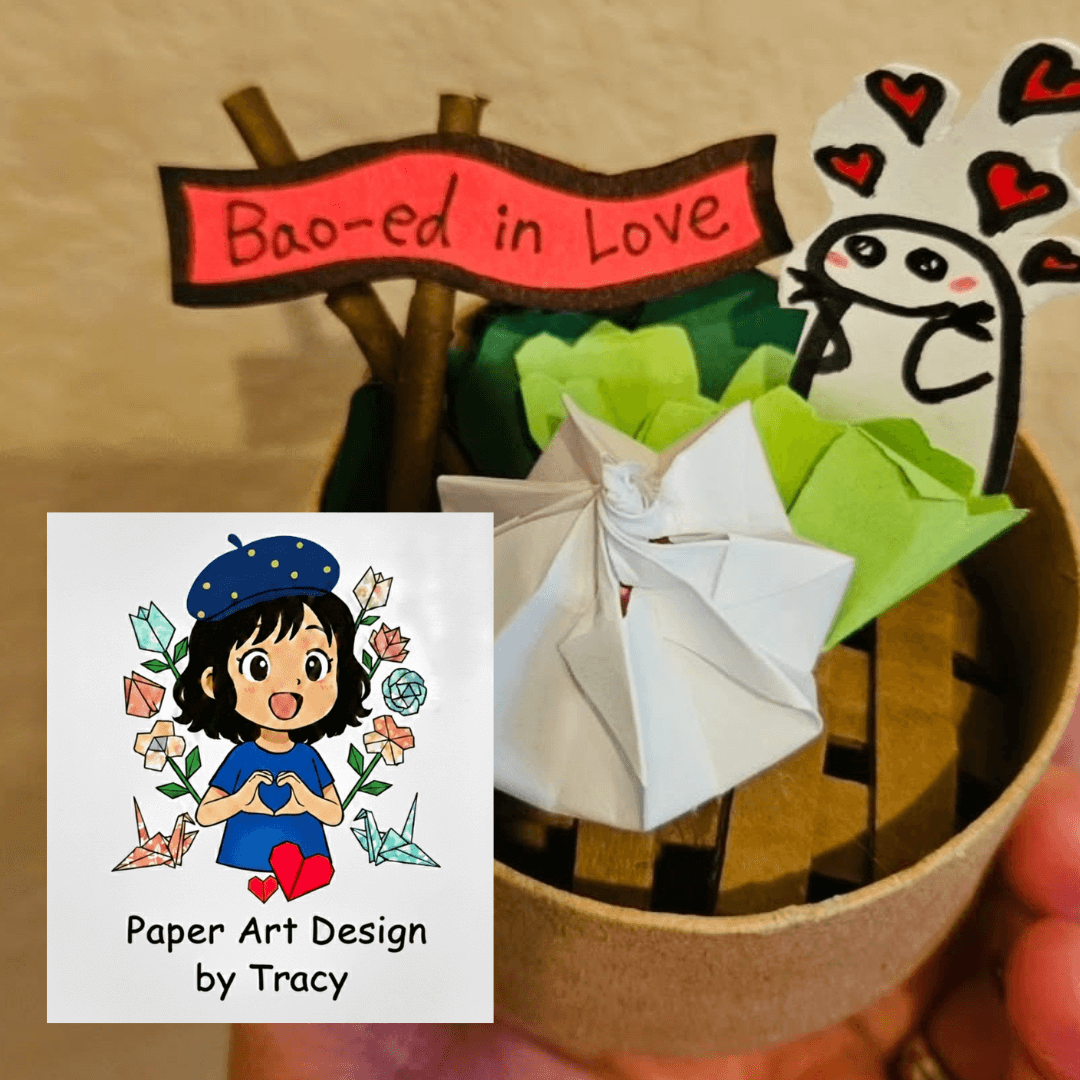 Paper Art by Tracy logo over image of Tracy's 3D paper art