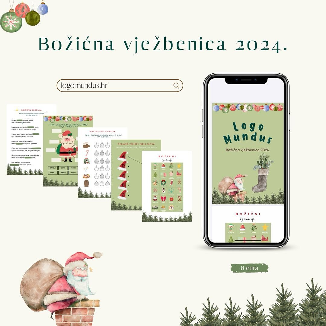 Unosimo blagdansku čaroliju u učenje s na&scaron;om novom božićnom vježbenicom! 🌟

U božićnom ruhu osmislili smo zabavno edukativne zadatke koji razvijaju jezično-govorne i brojne druge vje&scaron;tine.

🎅 &Scaron;to vas očekuje?

Zadaci za uvježba