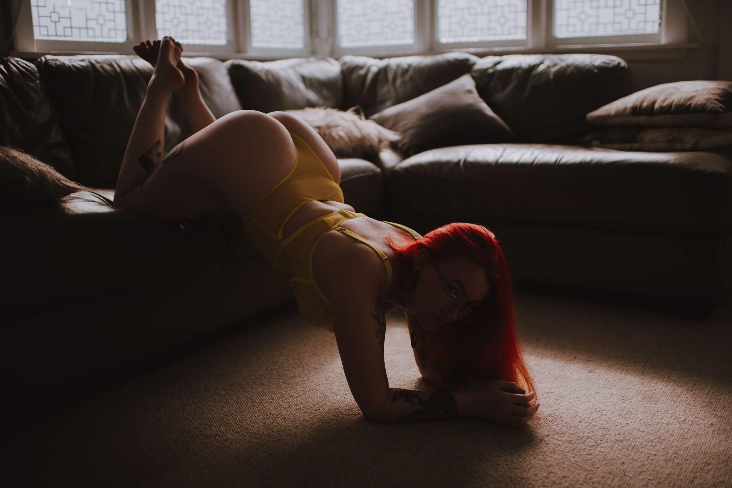 yellow bodysuit modelled
