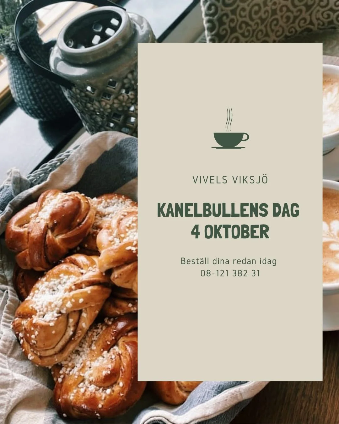 Fira kanelbullens dag med oss på Vivels Viksjö! 🍂
Hos oss hittar du goda bullar att njuta av till fikat. Överraska kollegorna med, ta med hem till helgen eller kom och fika hos oss. 
Vi laddar upp med extra många bullar hela
