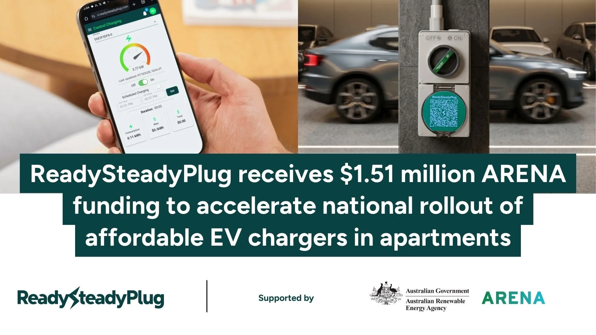 ReadySteadyPlug receives $1.51 million ARENA funding to accelerate national rollout of affordable EV chargers in apartments