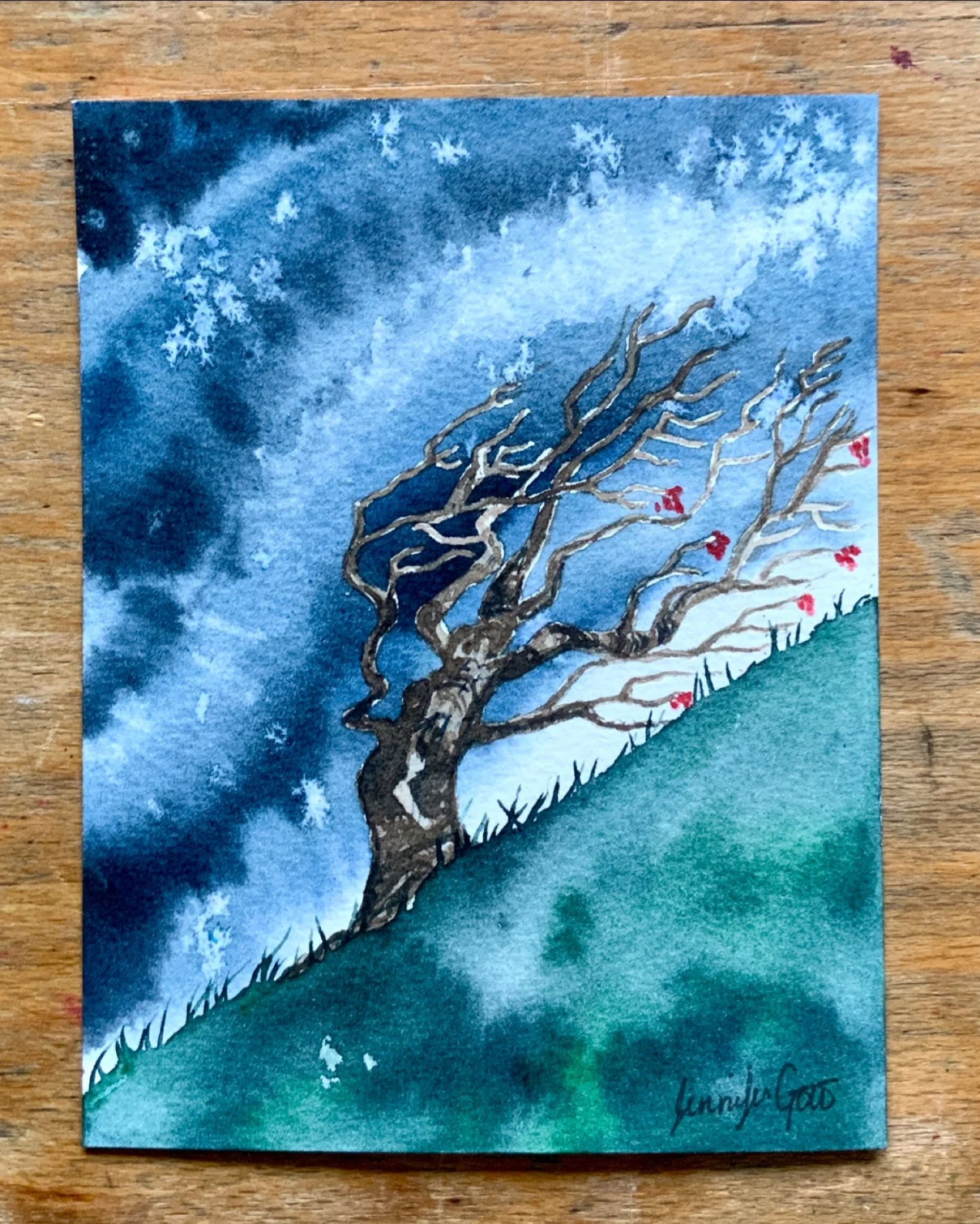&ldquo;Wind in the trees, 
rattle branch.
Can they hear the stars,
here where they lie 
in the hollow?&rdquo;
The Unwinding by Jackie Morris

Hawthorn painting available for you on my website. Link above. Xx