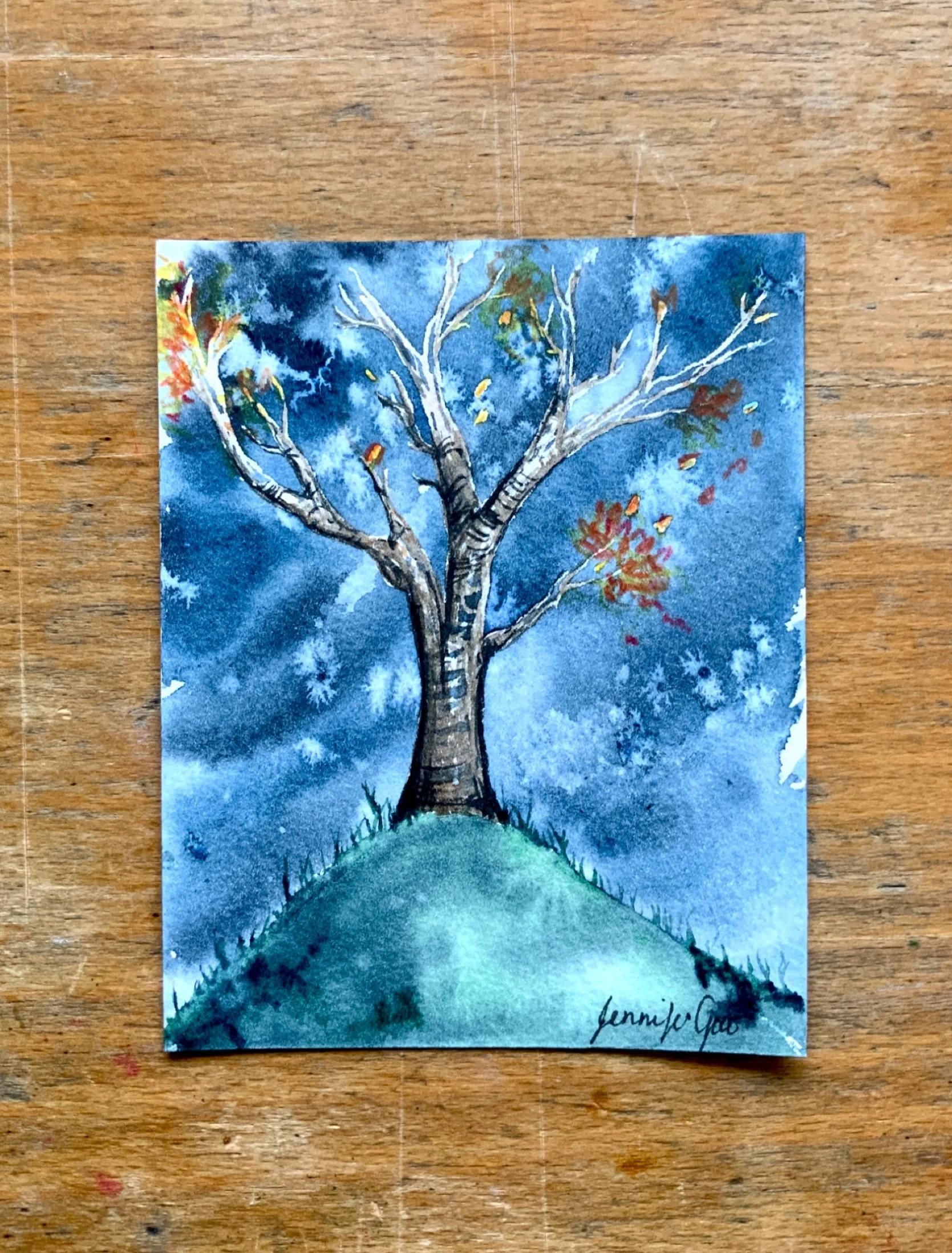 A little watercolour of an autumnal Beech under an autumnal sky. I&rsquo;ll be bringing this moody little painting with me to @wildernesswoodsussex if you&rsquo;d like it. Sunday 30th 10-4pm. 💙