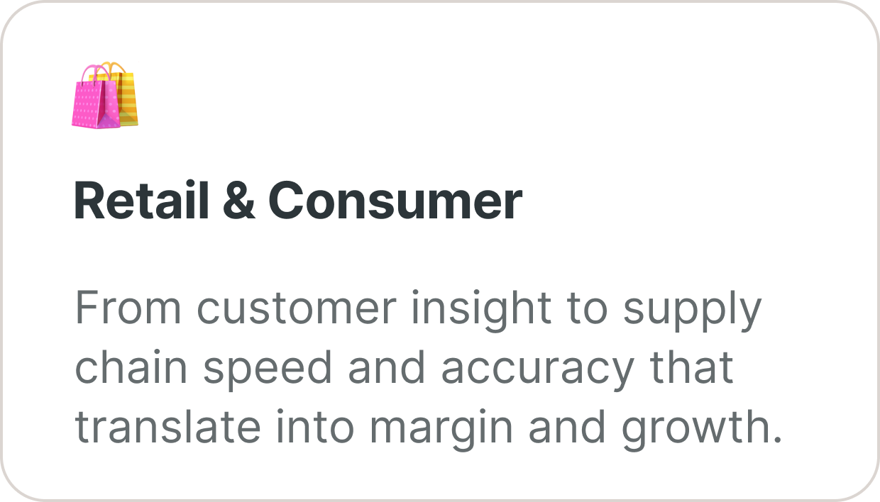 Retail and Consumer industry card — Databricks solutions connecting customer insight to supply chain speed and accuracy for margin and growth