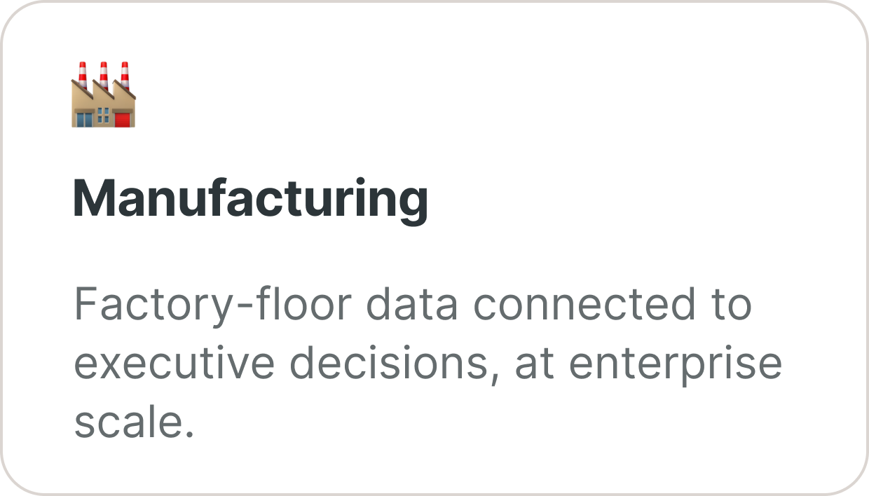 Manufacturing industry card — Databricks solutions connecting factory-floor data to executive decisions at enterprise scale