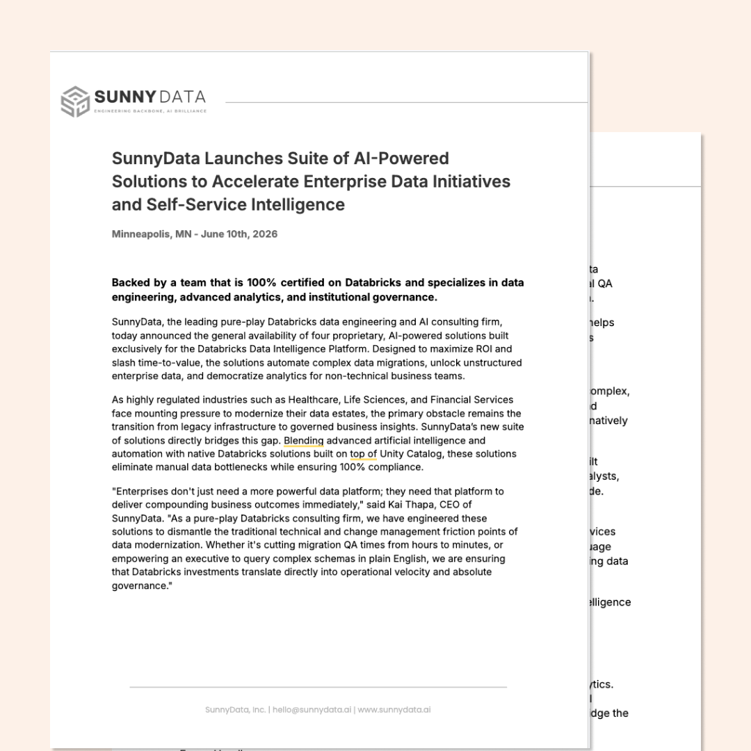 SunnyData Launches Suite of AI-Powered Solutions to Accelerate Enterprise Data Initiatives and Self-Service Intelligence