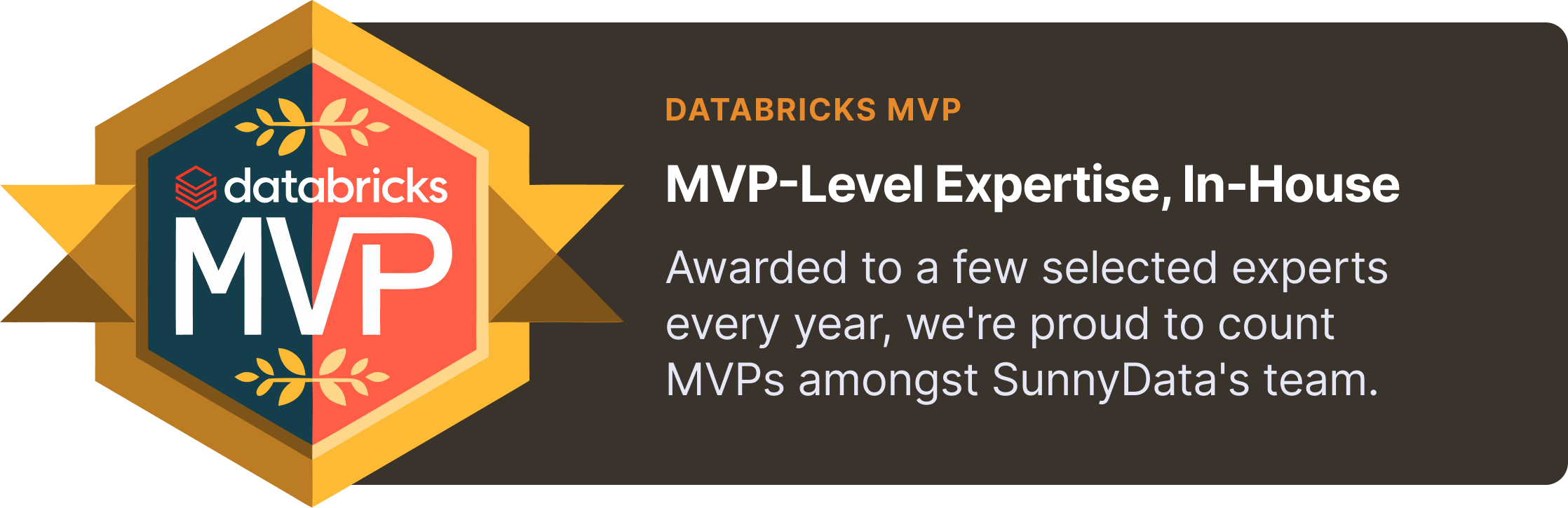 Databricks MVP badge — SunnyData counts Databricks MVPs amongst its team, one of the highest individual recognitions awarded to a select few experts each year