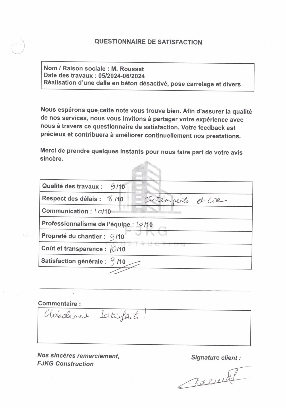 questionnaire de satisfaction