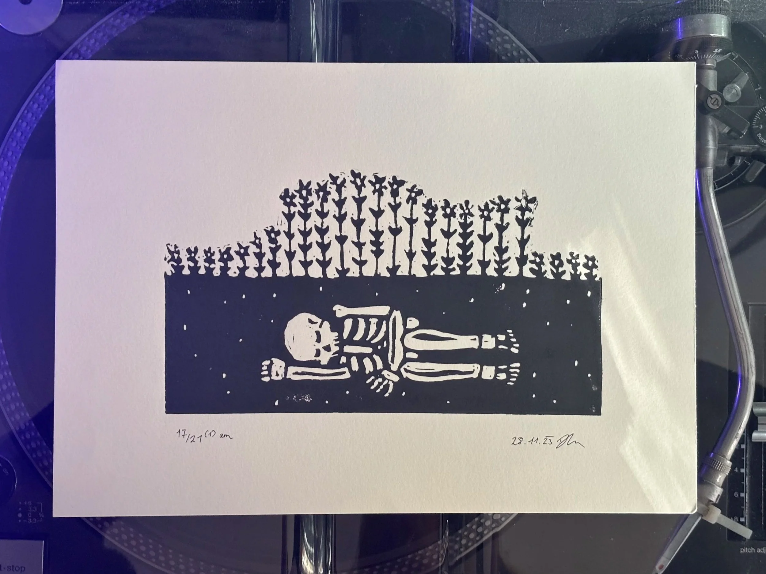 Linoldruck A4: Gänseblümchen nach oben drücken