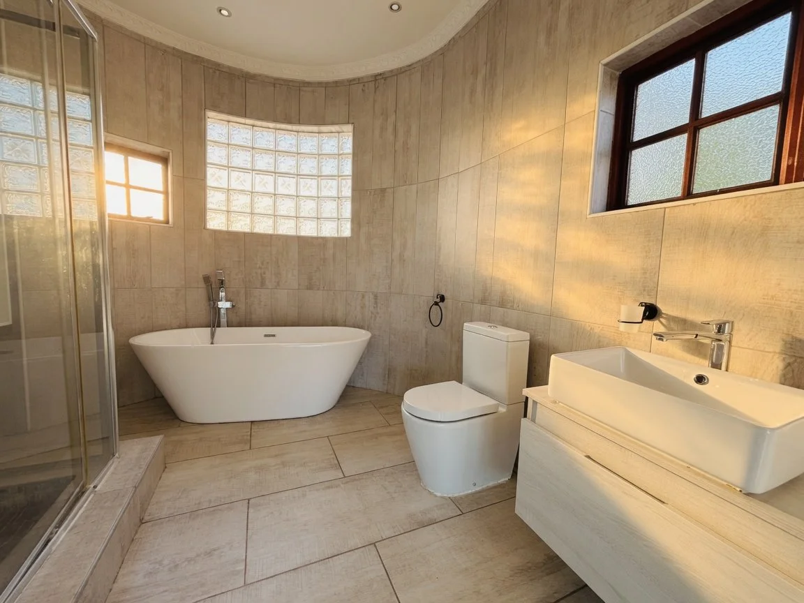 Bathroom with shower and bathtub at a Luxury 4 Bedroom Double-Storey Home in Phakalane – Nest 165/2026