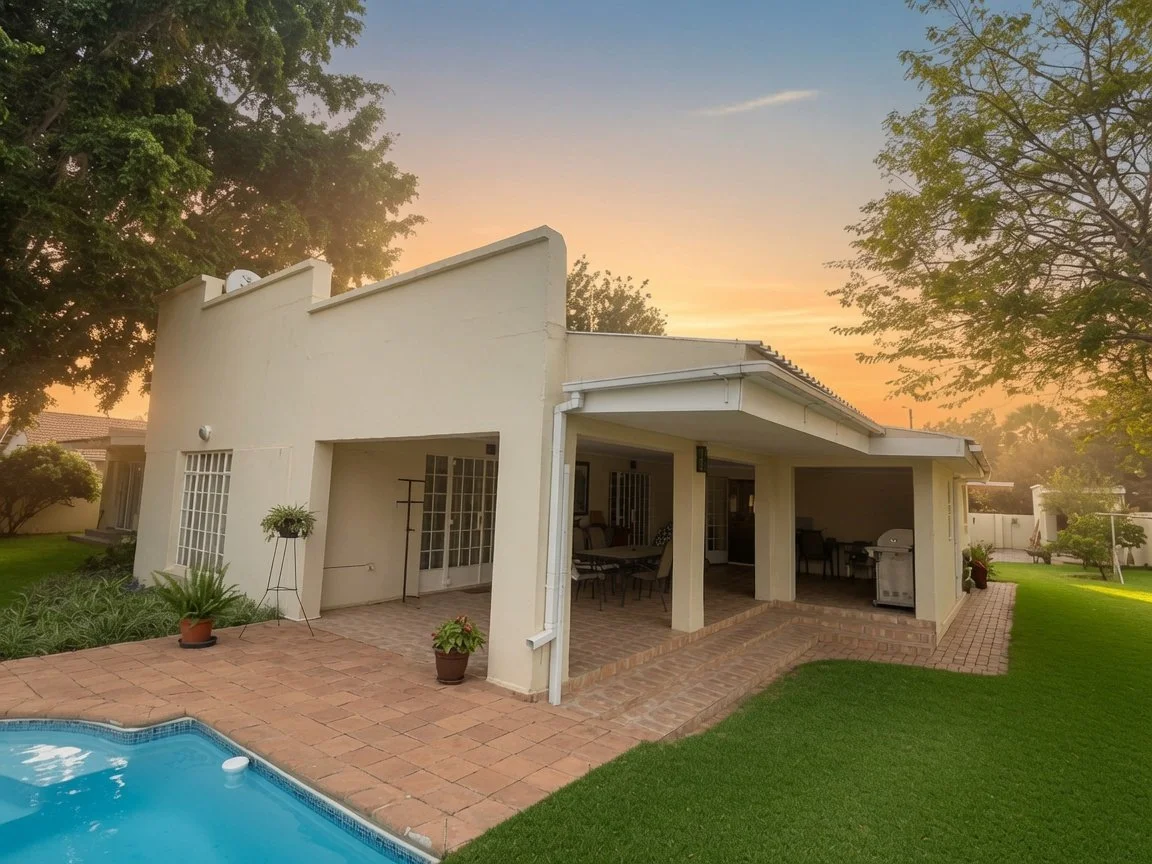 Swimming pool and garden at an Elegant 3 Bedroom Home with Pool in Phakalane – Nest 169/2026