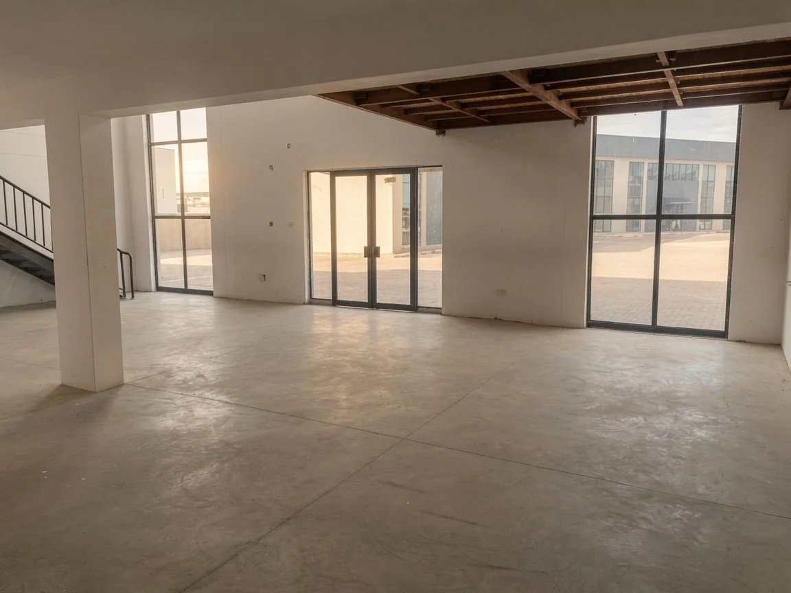 Bright open plan commercial unit, ideal fo offices, restaurant or spa, with large glass doors and natural light Block 10 Setlhoa for sale.