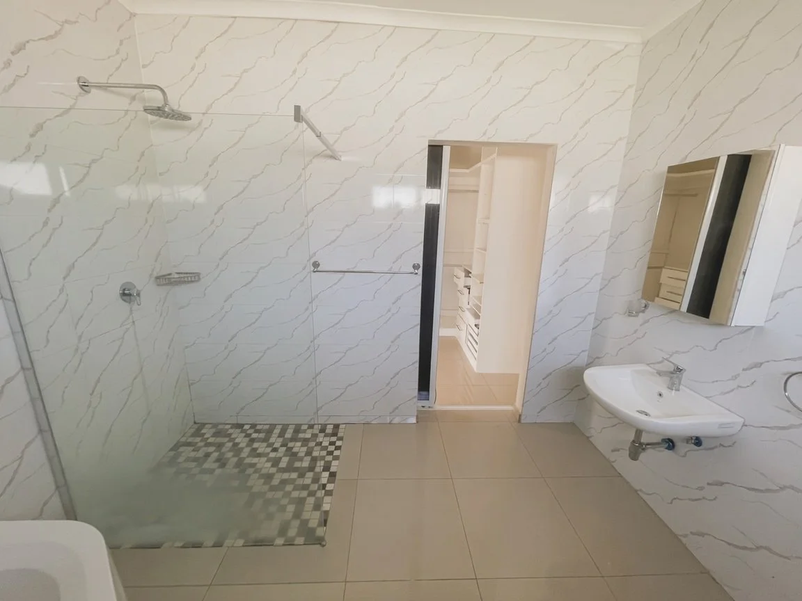 Shower in a 3-bedroom house for rent in Tlokweng.