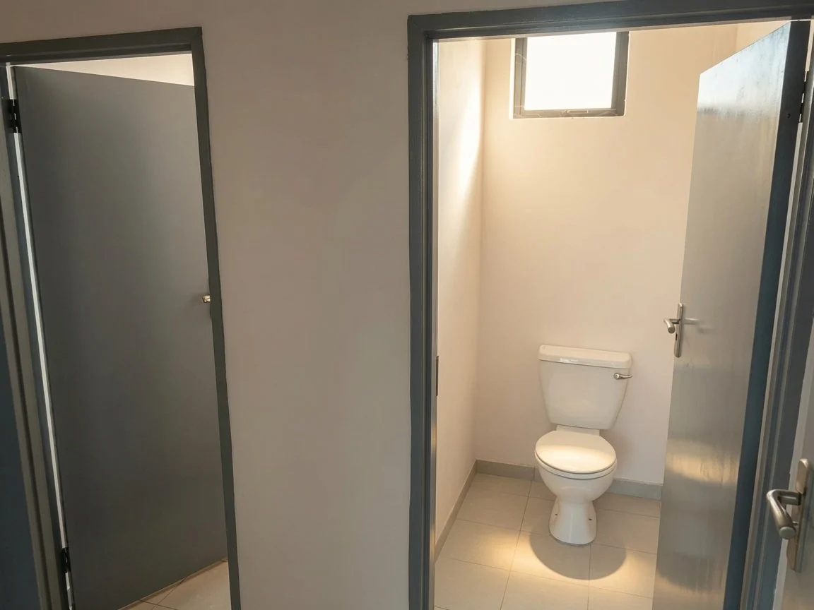 Clean modern restroom with toilet in commercial building, ideal for workshop, warehouse, offices or spa for sale at Block 10 Setlhoa