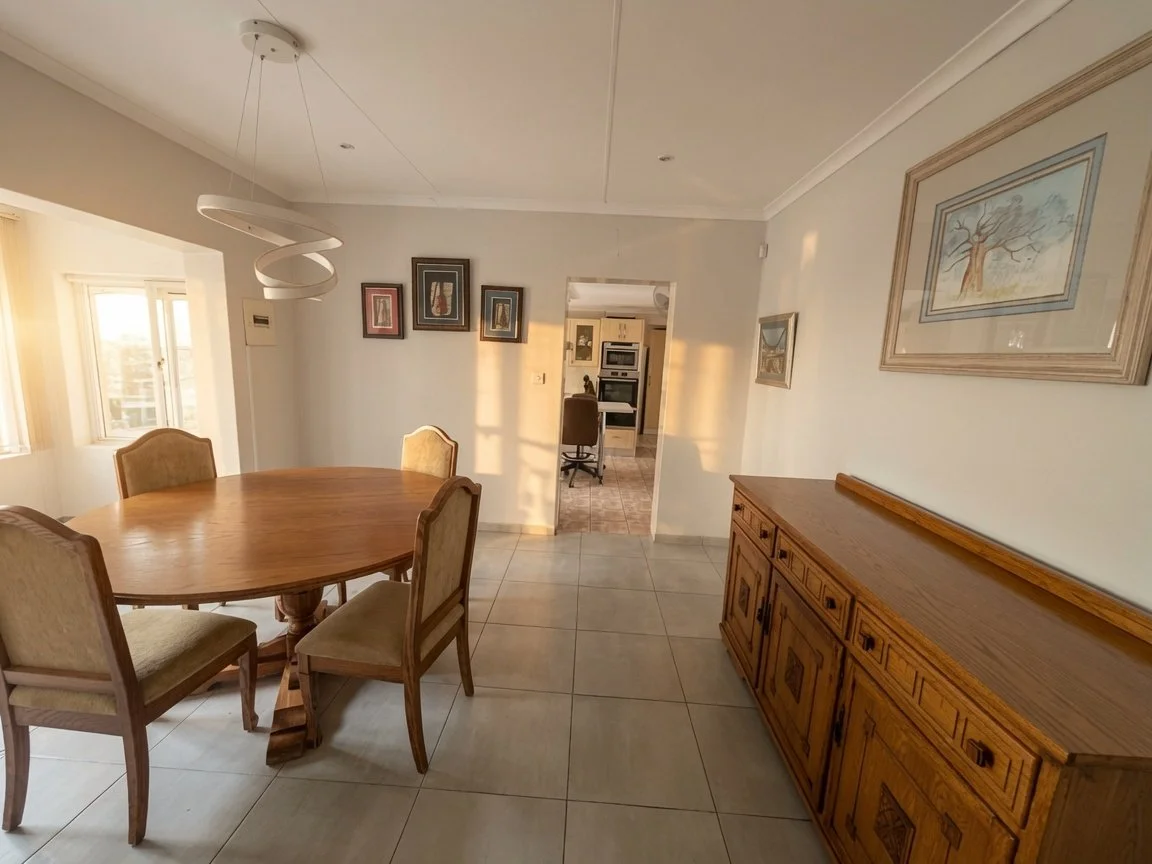 Dining area at an elegant 3 Bedroom Home with Pool in Phakalane – Nest 169/2026