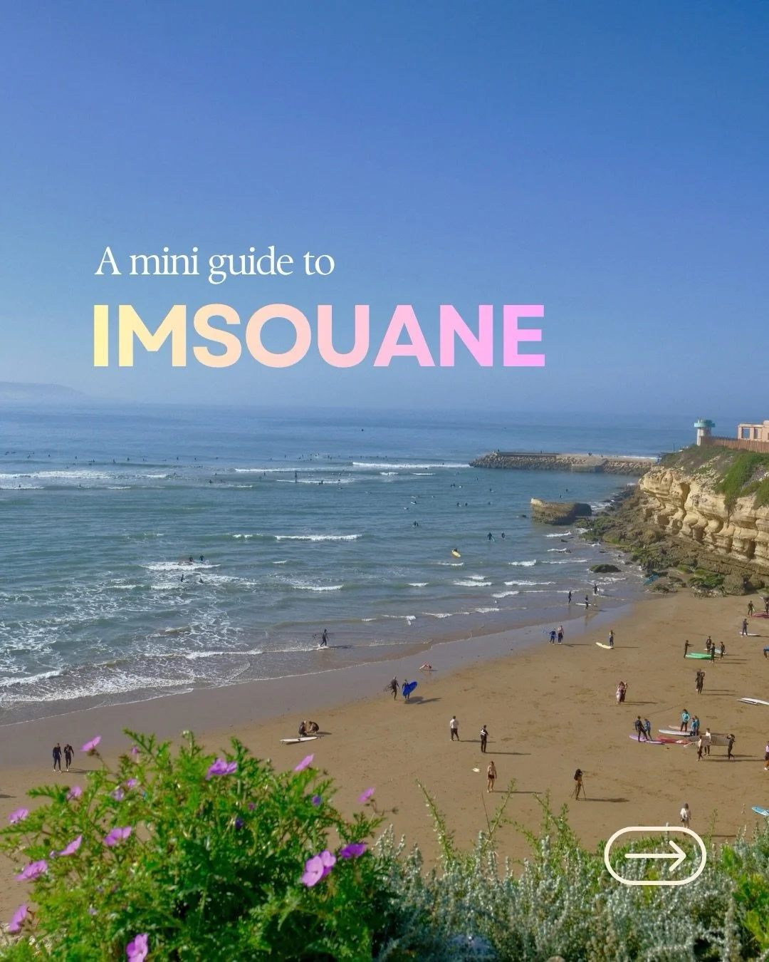 A mini guide to Imsouane, Morocco. Save for your next trip 🇲🇦 ⬇️

✈️ Fly to Agadir (2 hours from Imsouane) 

🏨 STAY
@imi.bay 
@olosurfnature 
@the.o.surflodge 
@surfandsoundimsouane 
@aman_surf_yoga 

🍽️ EAT
@imi.bay 
@olosurfnature 
@nosnos.imso