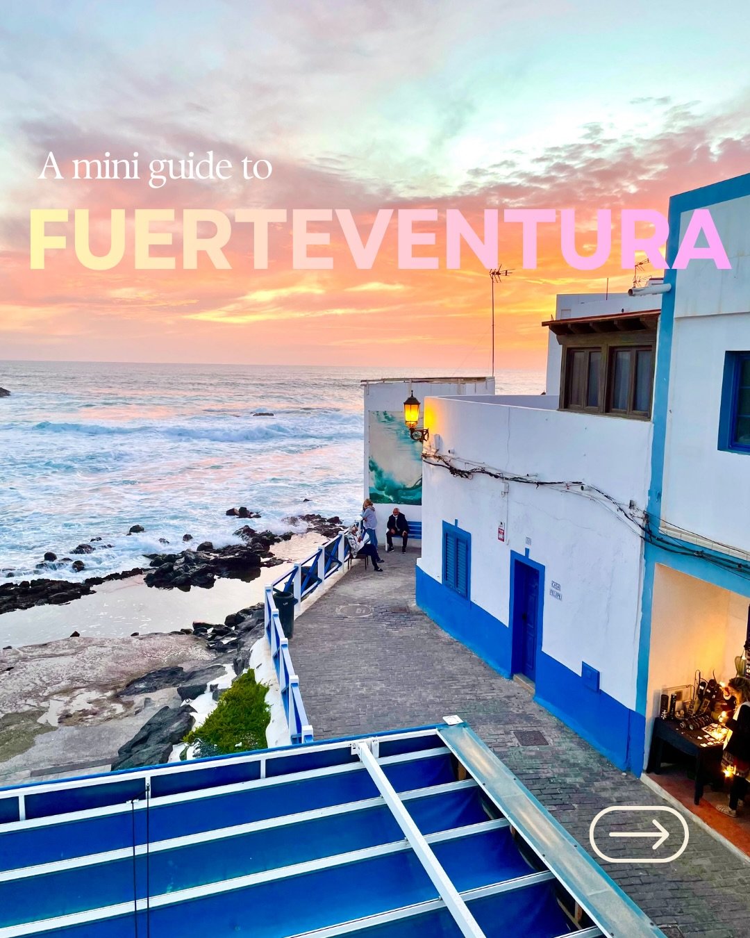 A mini guide to Fuerteventura. Save for your next trip! 🇪🇸 ⬇️ 

TRAVEL ✈️ 
4 hour 15 minutes direct flight from the UK. Once on the island renting a car is the easiest way to get around. 

🏨 STAY
Lajares is a cool surf town in the north of the isl