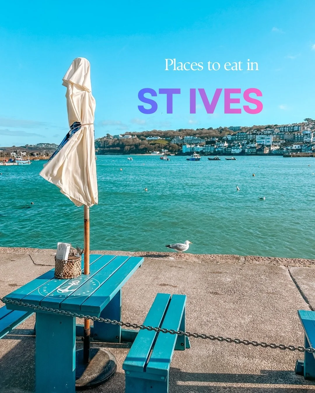 Places to eat and drink in St Ives, Cornwall 🍽️ 

Save for your next trip ⬇️ ⛱️

Have I missed any? Tag your favourites below 😋

🐟 cintraseafoodbar

🥐 @stivesbakery1 

🍚 @talaythaikitchen

🌮 @harbourviewhousestives 

🦀 @rumandcrabshack 

🍕 st
