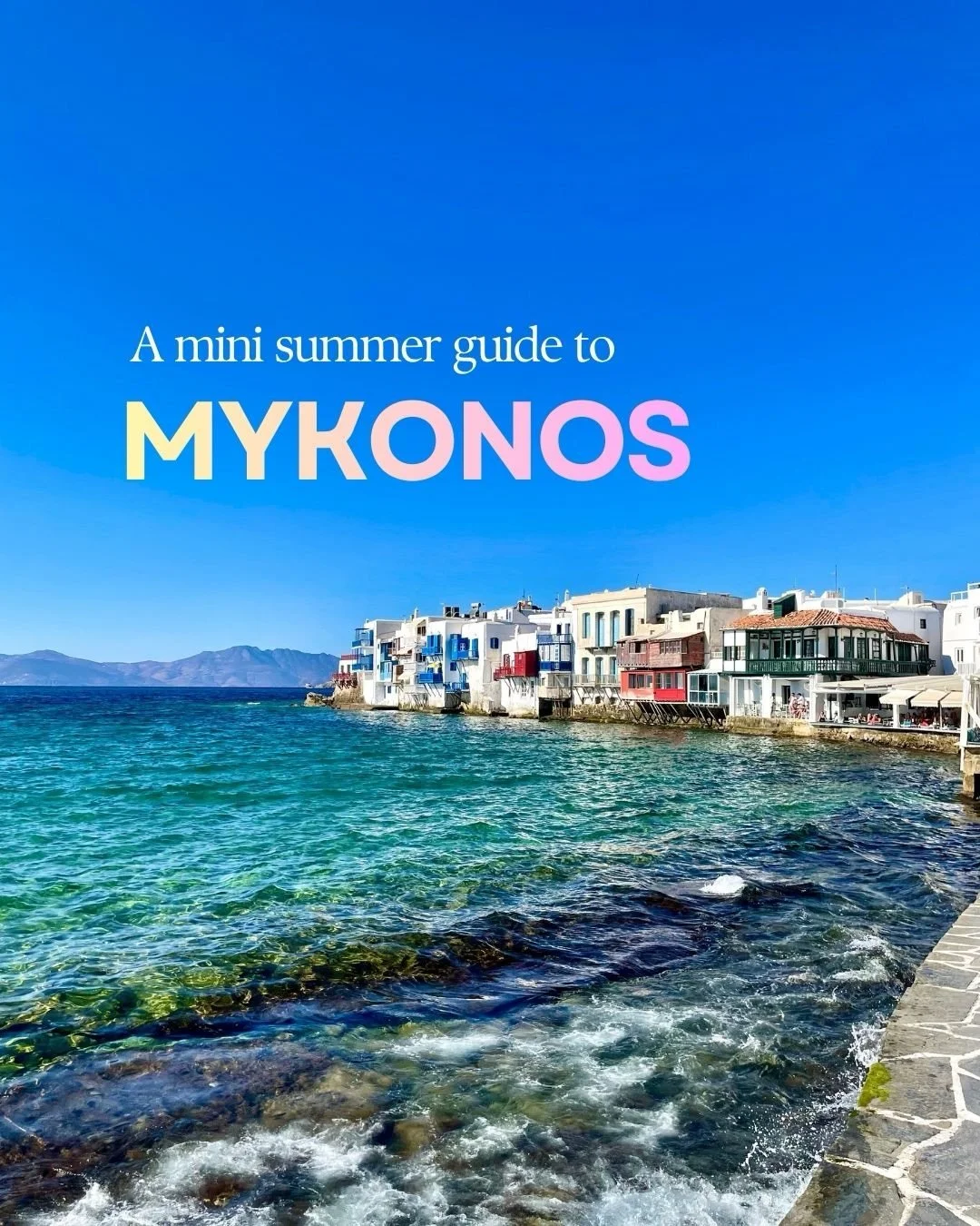 Visiting Mykonos this summer? Save this mini guide for your trip 🇬🇷 ⬇️

✈️ TRAVEL
Fly directly to Mykonos island (3 hours 50 minutes from the UK). 
Or take a ferry from Athens. 
Get around by car, bus, or water taxi. 

🏨 HOTELS
@belvederehotel 
@t
