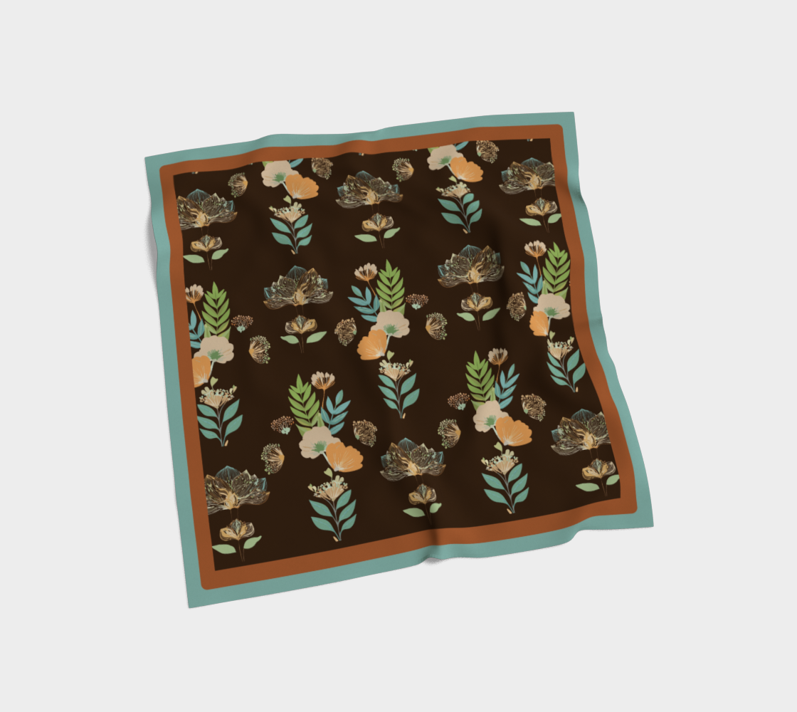 Boho Botanical 16" Square Scarf Brown