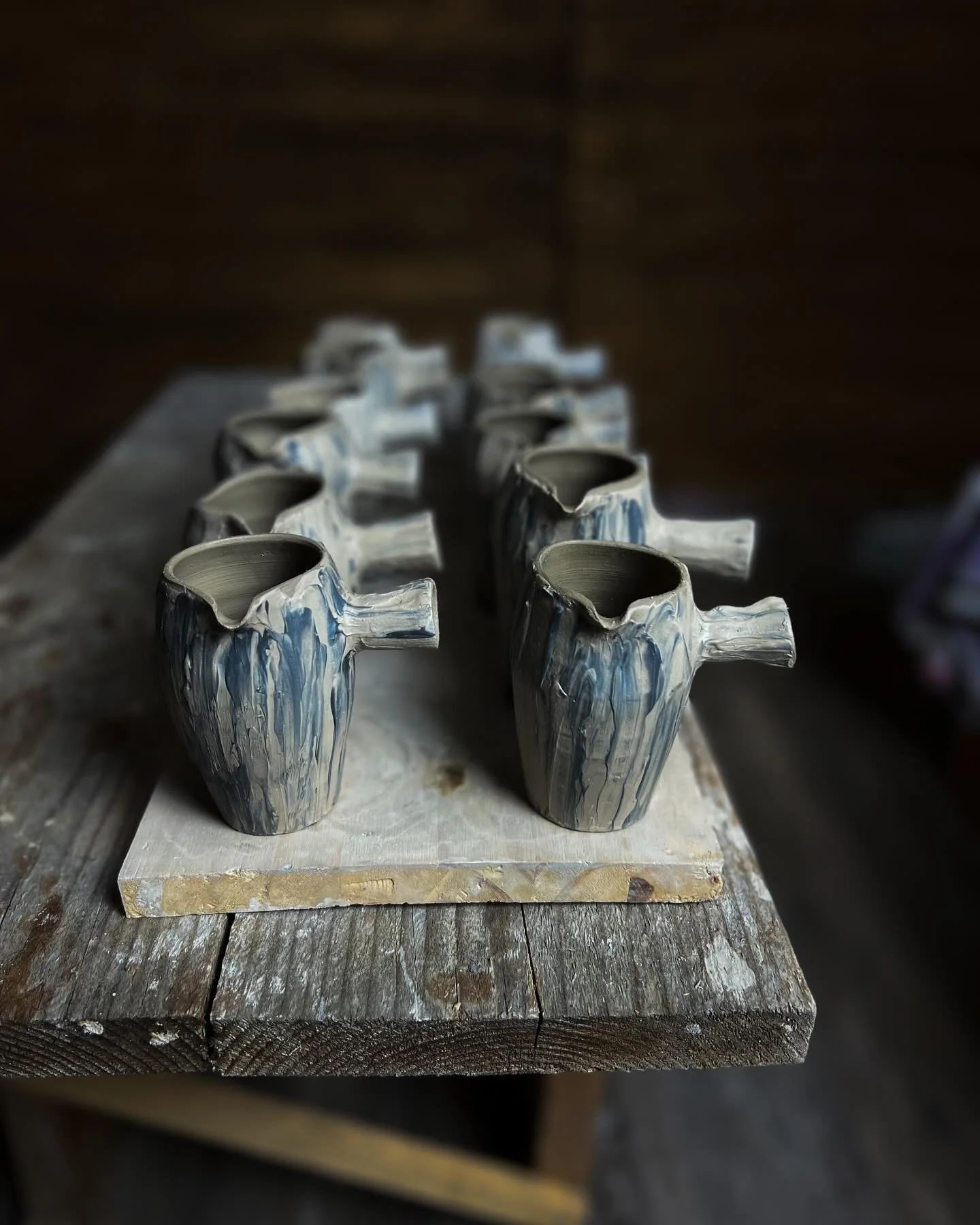 Here are some small sauce jugs that I&rsquo;ve just finished. I have an idea for a new starter that I plan to use them on during our autumn dinners at Restaurant des Granges. They now need to dry, be bisque fired and then glaze fired. #restaurantdesg