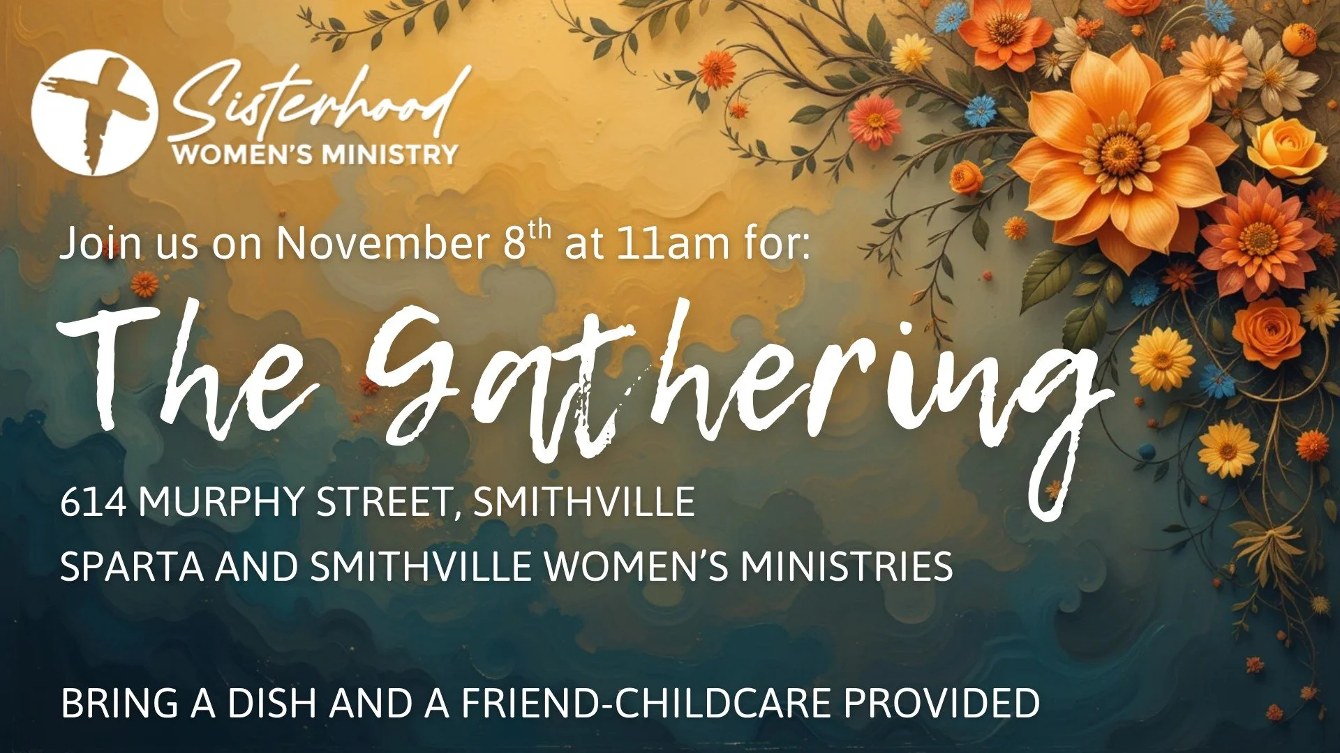 Ladies, it&rsquo;s time to gather!
Sisterhood is coming together for The Gathering &mdash; a morning of laughter, connection, and community!
🗓️ Nov. 8 | 11AM
📍 Smithville Campus | 614 Murphy St, Smithville
Bring your favorite dish, invite your best