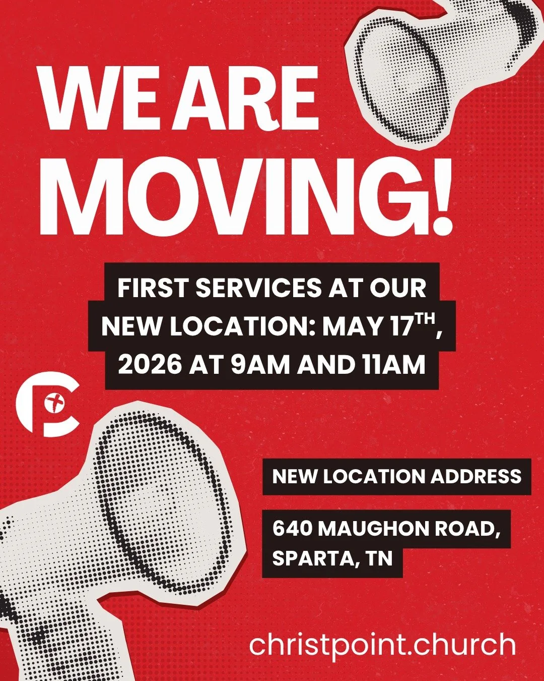 Big news&mdash;We&rsquo;re moving! 🎉
We&rsquo;re coming together as ONE church in a new home at 640 Maughon Road starting May 17 at 9am &amp; 11am.
Join us for our final services at our Smithville Campus on April 26 at 10am as we celebrate all God h