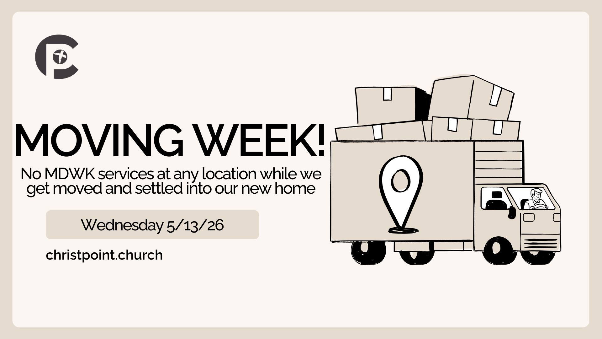 Reminder: There will be no Wednesday night services this week May 13th at any location while we are in the process of getting moved to our new church home! We will see you Sunday May 17th at 9am and 11am at our new location: 640 Maughon Road, Sparta.