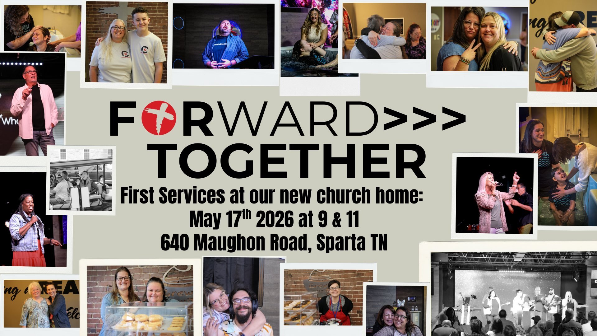 Just a few more days until we are HOME TOGETHER!! 
This Sunday will be our first Sunday services at our new location at 640 Maughon Road in Sparta. Join us at 9 or 11am! 
We can't wait to welcome you home!