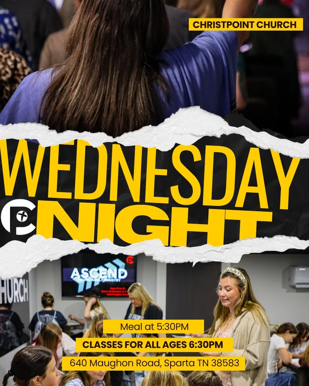 Wednesday is almost here, and we can't wait to see you! 🎉
There's something for the whole family at Christpoint Church!
🍽️ Meal starts at 5:30PM
📚 Classes for all ages begin at 6:30PM
Come enjoy a great meal, connect with friends, grow in your fai