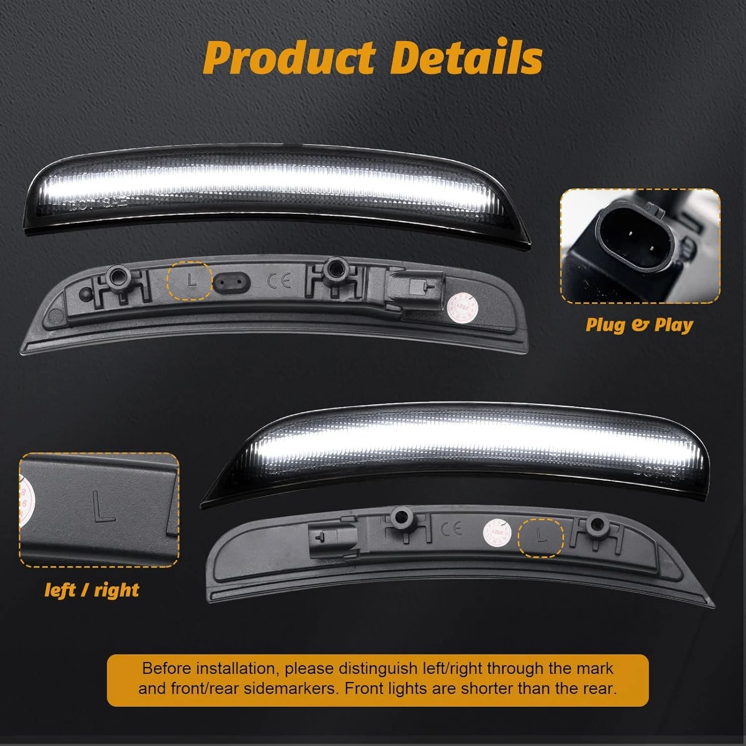 White LED Side Marker Lights for 2015-2023 Dodge Charger