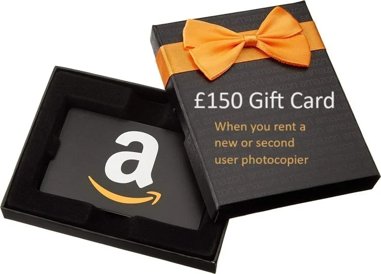 Rent a new or secondhand photocopier and get a free £150 gift voucher. applies to all new and second hand copier machines London