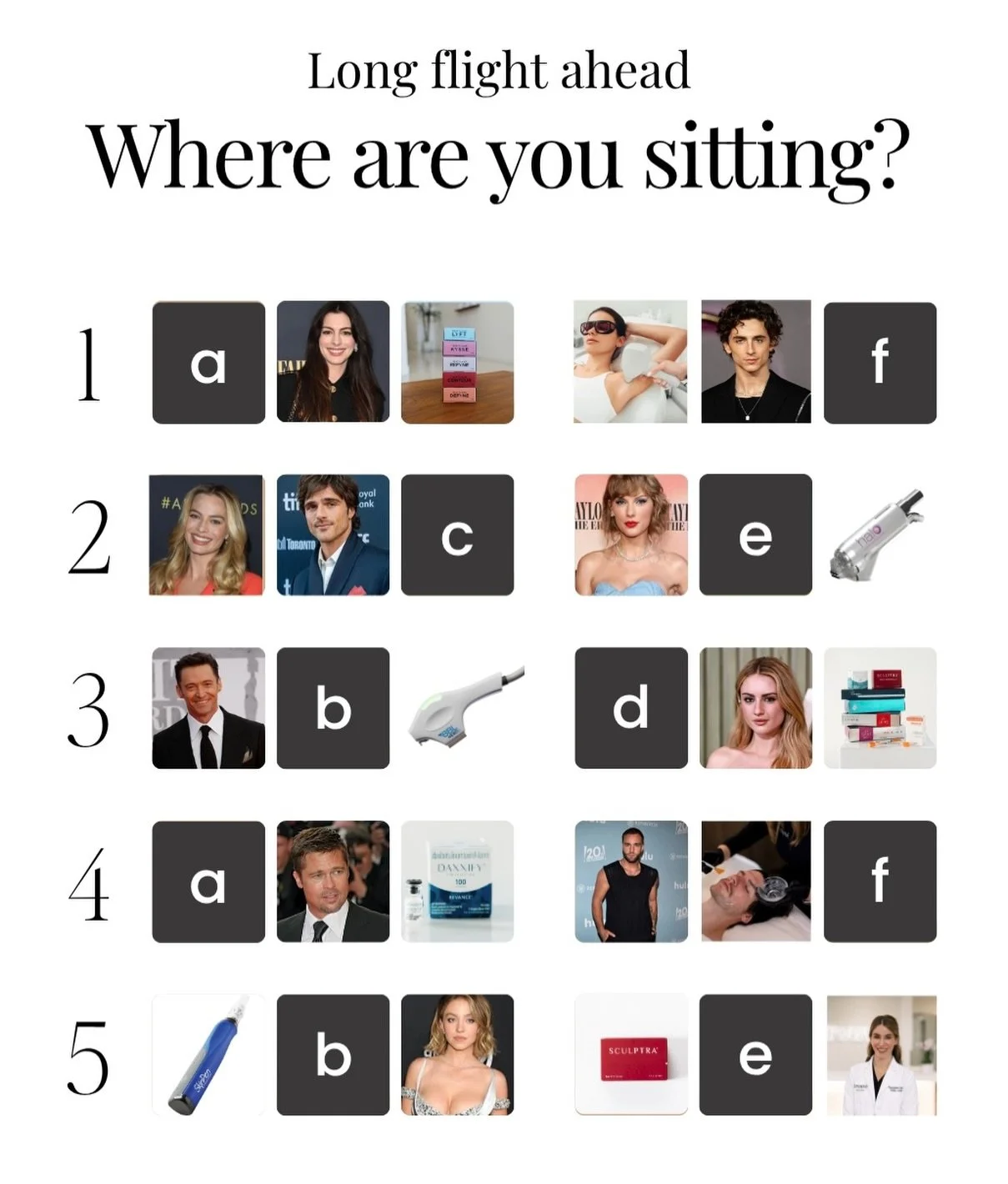 Where are you sitting? ✈️✨

I&rsquo;m claiming 5E&hellip; Sculptra on one side, our girl @daniella.cnp on the other, say less 🤍

What seat are you picking? 🤩