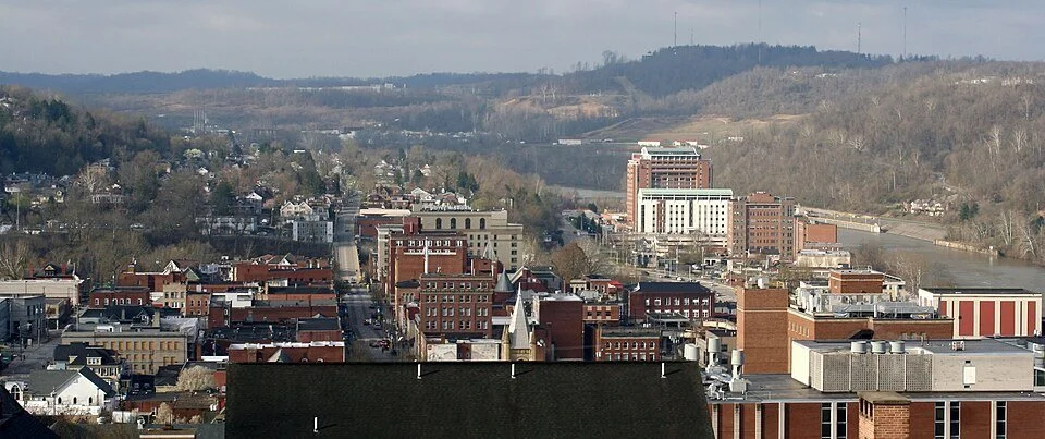 Morgantown, West Virginia skyline seen from a hill