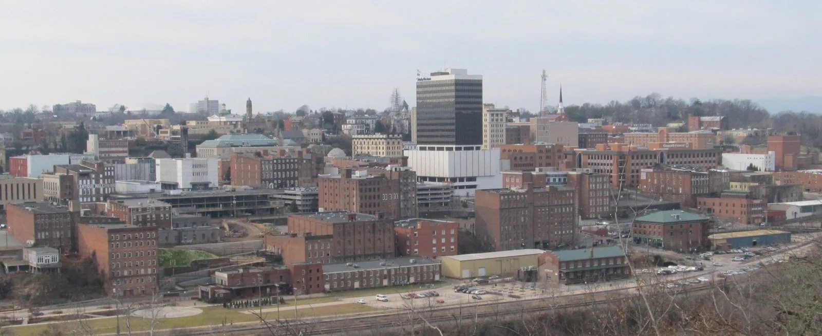 Downtown Lynchburg, Virginia skyline viewed from Amherst County