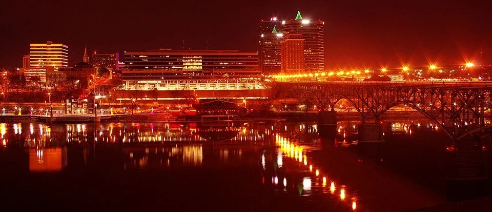 Knoxville, Tennessee skyline from the south waterfront at night