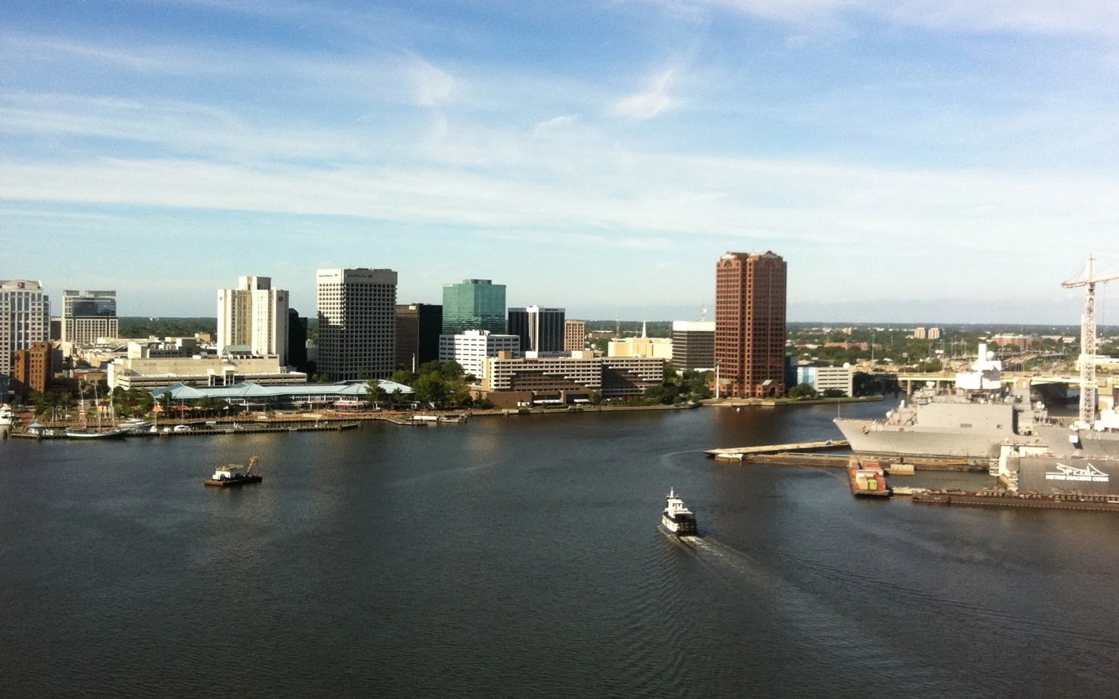 Norfolk skyline across the Elizabeth River in Hampton Roads, Virginia