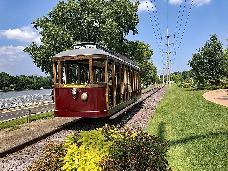 Historic streetcar at Nicholas Conservatory in Rockford, Illinois
