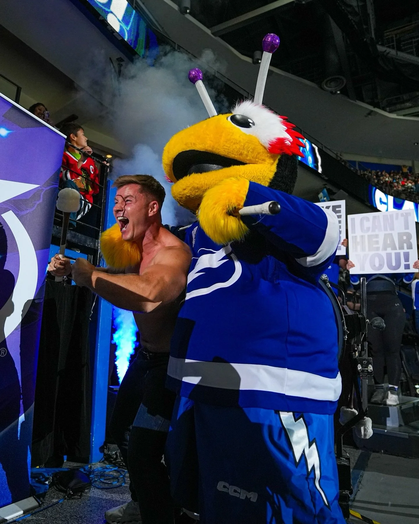 Besties for Life @thunderbugtbl ⚡️I lost myself in the hype! We started hyping up the relentless fans of the @tblightning and I felt like the only thing that would make sense was the rip off my shirt and roar 😂