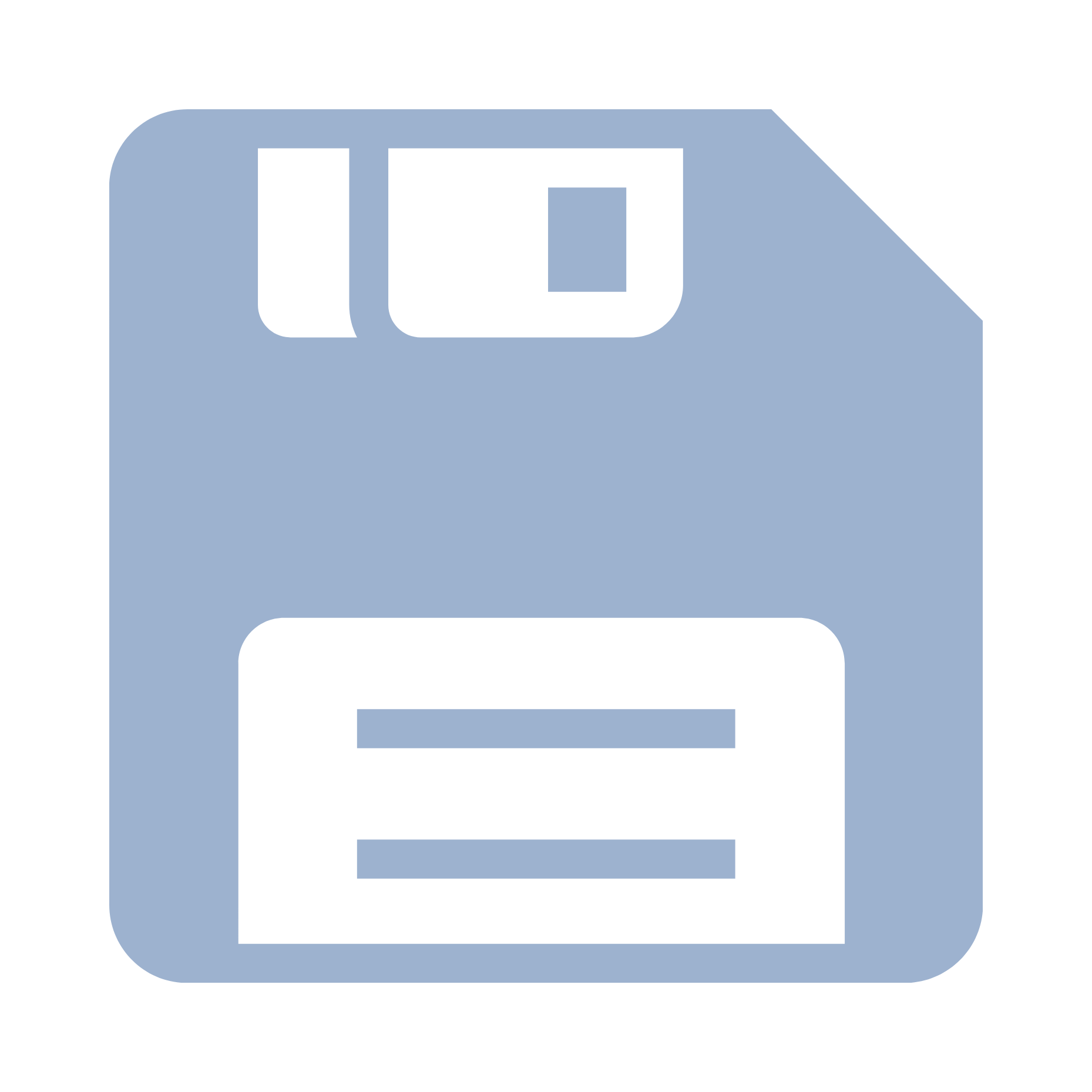 Icon of a floppy disk in light blue and white.