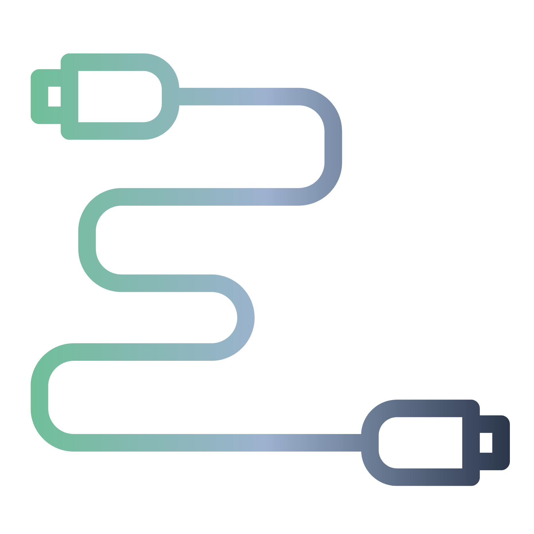 Illustration of an electric vehicle charging cable with a plug on each end, shaped to resemble a winding road.