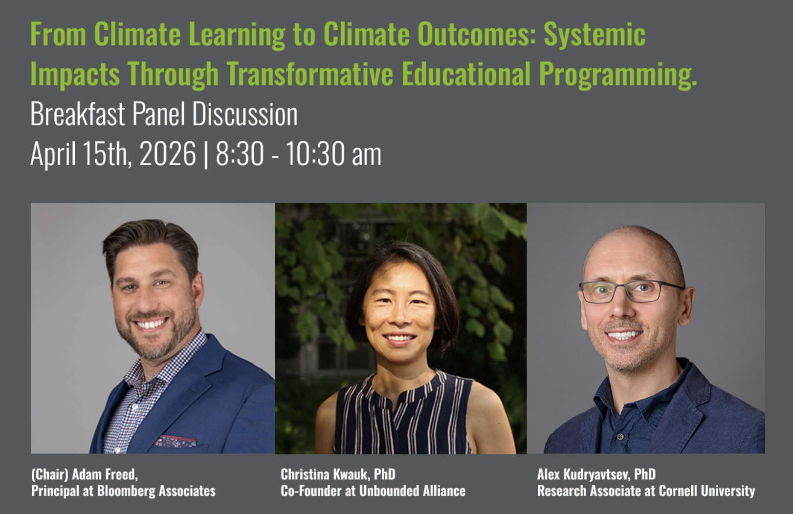 In-person: From Climate Learning to Climate Outcomes: Systemic Impacts Through Transformative Educational Programming, Wed. April 15, 2026, 8:30am-10:30am, hosted by NY SunWorks