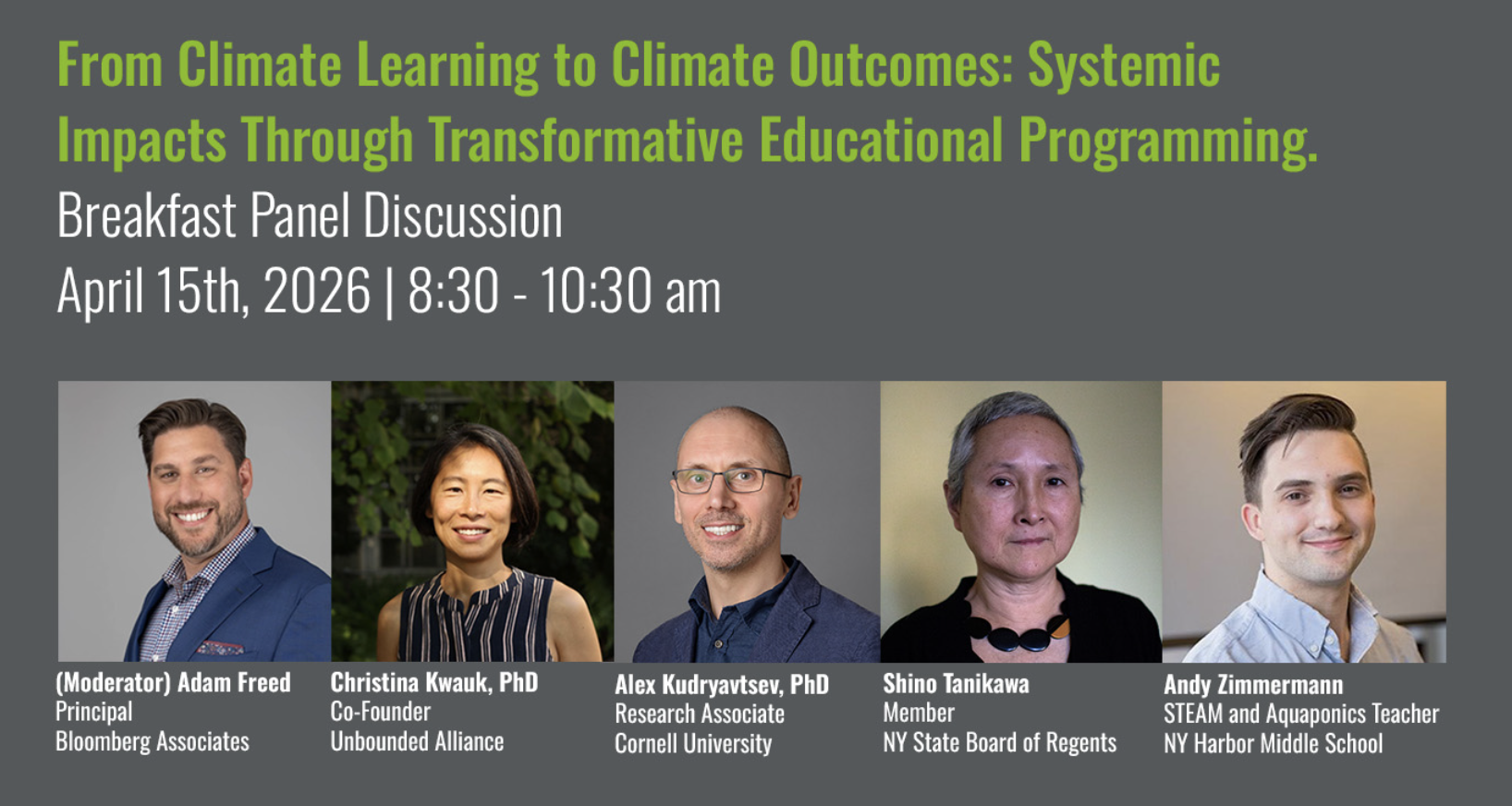 In-person: From Climate Learning to Climate Outcomes: Systemic Impacts Through Transformative Educational Programming, Wed. April 15, 2026, 8:30am-10:30am, hosted by NY SunWorks
