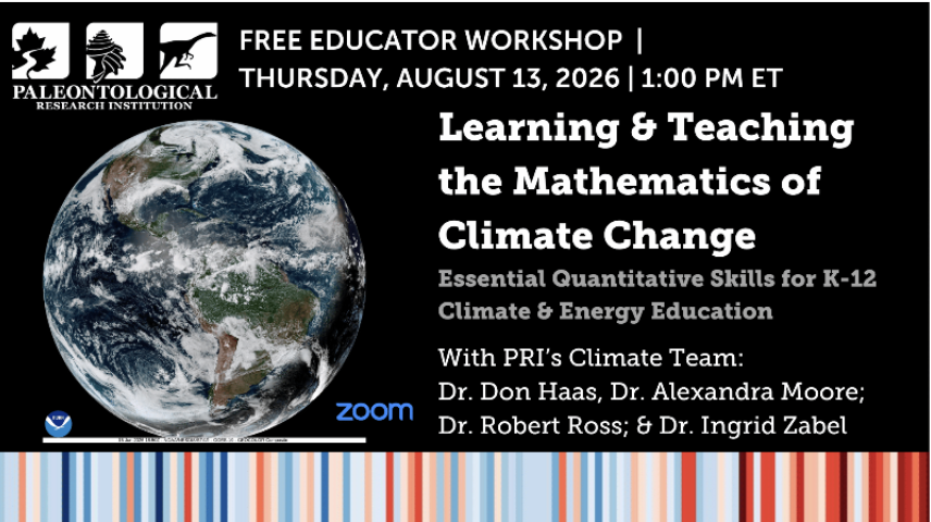 Learning &amp; Teaching the Mathematics of Climate Change, August 13, 2026, 1:00pm-2:00pm, hosted by the Center for Climate Change Education @ PRI